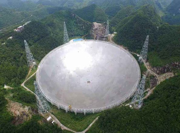 图为位于我国贵州省的500米口径球面射电望远镜。图源：中国科学院国家天文台fast工程项目办<br label=图片备注 class=text-img-note>