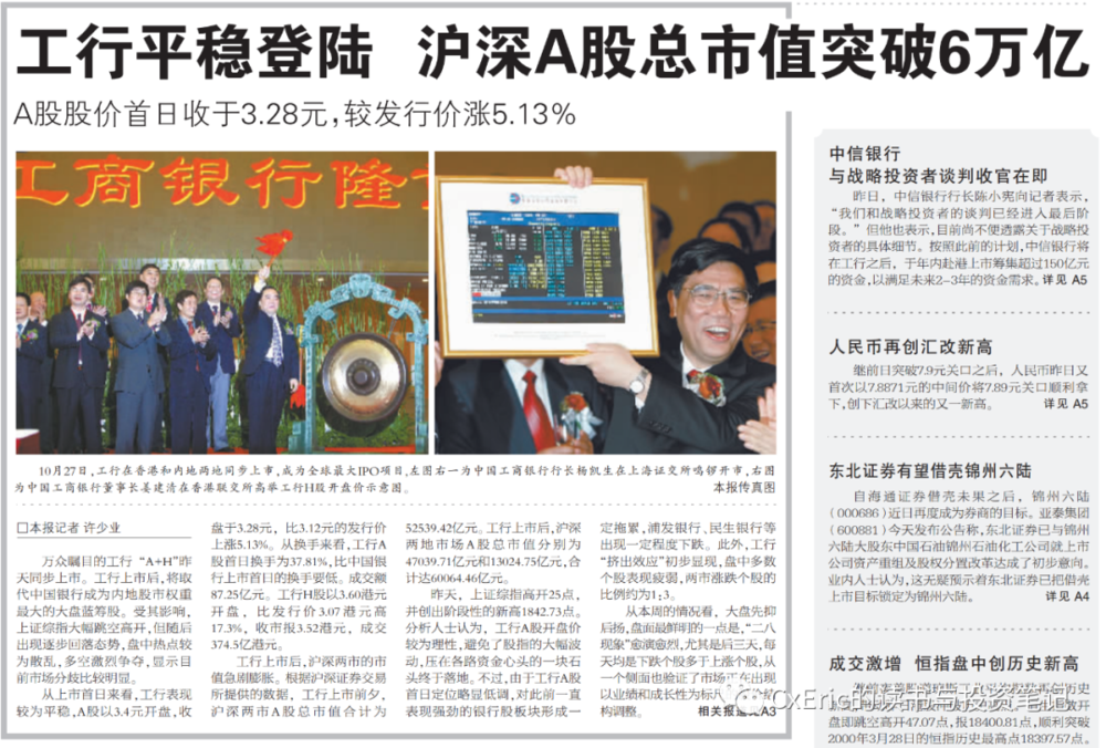  图：2007年10月28日，《上海证券报》头版