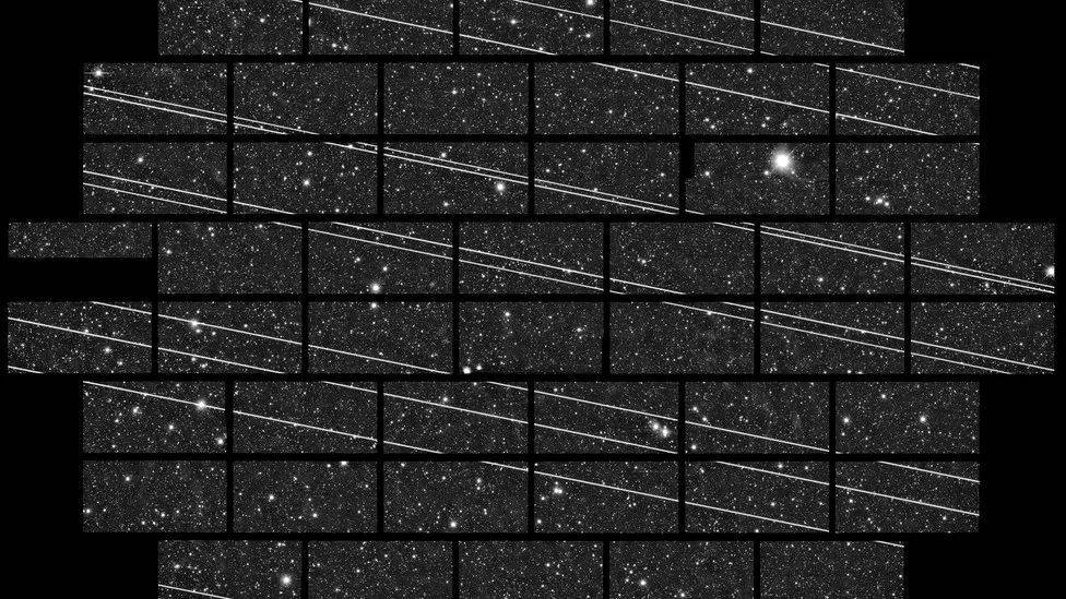星链卫星的轨迹出现在太空观测红外照片中   图片来源：美国宇航局观测实验室<br label=图片备注 class=text-img-note>