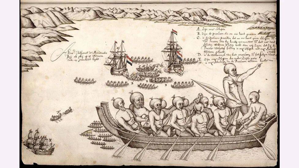 塔斯曼的船队在与毛利人发生流血冲突后离开了新西兰——但他相信自己已经发现了传说中的南半球大陆。© Alamy<br>