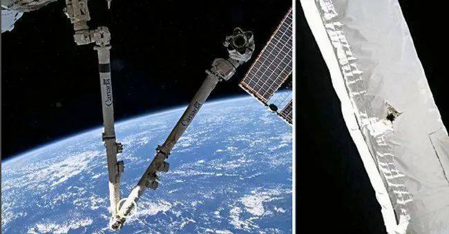 太空垃圾也曾在国际空间站的Canadarm上撞出洞。