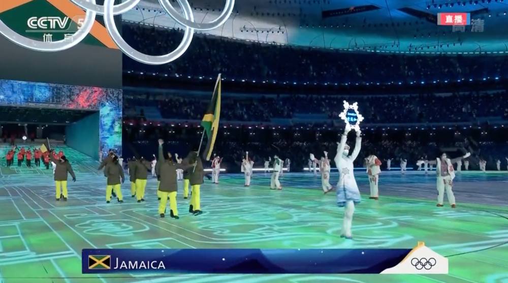 牙买加代表队在北京冬奥会开幕式上 图片来源：视频截图<br>