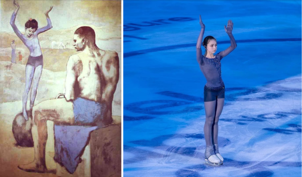 ● 左为毕加索《站在球上的女孩》，右为瓦利耶娃的同名节目