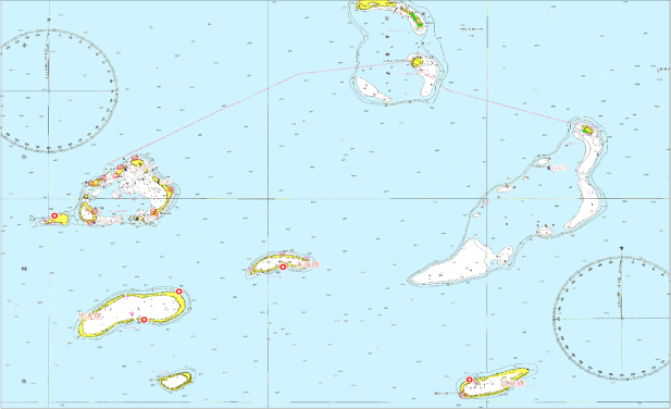 2006年（上）及2009年（下）西沙群岛的珊瑚覆盖率（绿色圈越大覆盖率越好）