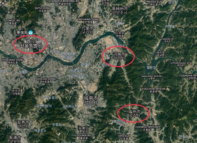 韩国卫星地图。来源/谷歌地图<br>