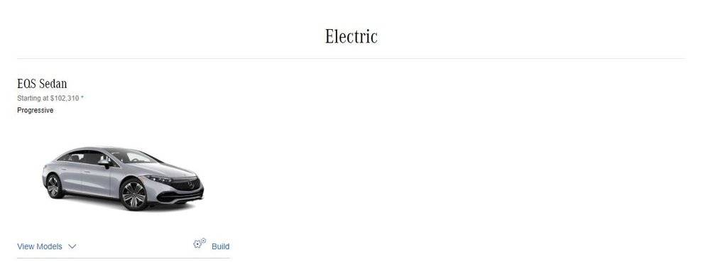 梅赛德斯·奔驰美国官网的电动车类别在售产品中没有EQC
