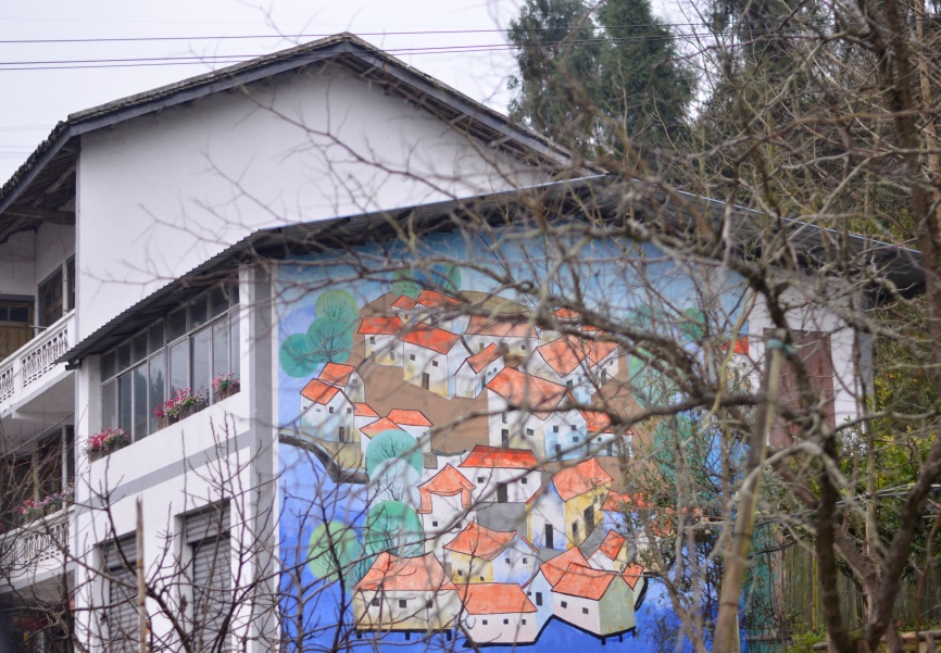 村民自建房上的彩绘（图源作者）<br>