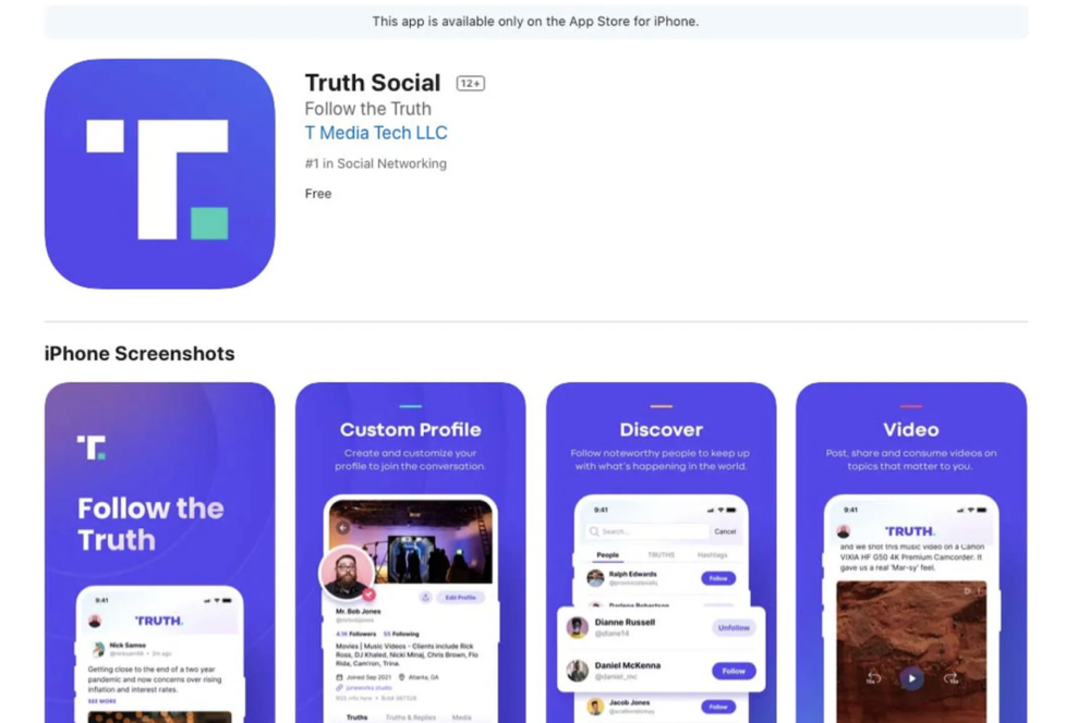 Truth Social 应用在苹果应用商店的页面｜App Store<br>