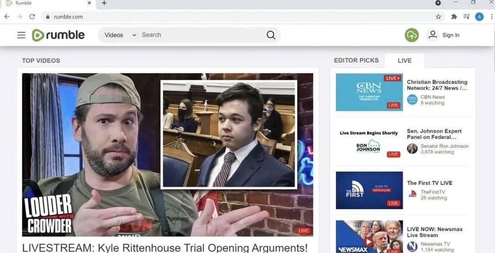 Rumble 对标 YouTube，成为右翼视频内容的聚集地｜Rumble 截图<br>