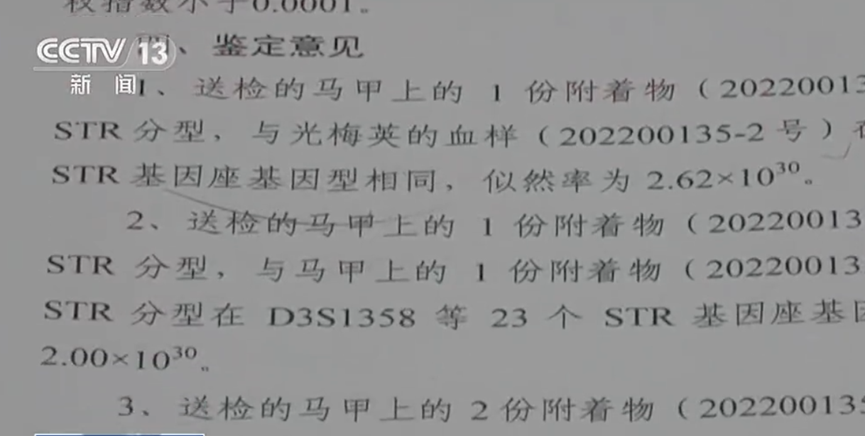 CCTV新闻截图：鉴定意见（部分）（来源 | CCTV新闻频道）<br>