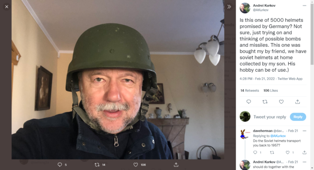 2月21日，库尔科夫还在推特上黑色幽默了一把。今天，乌克兰国防部确认俄罗斯轰炸了乌克兰首都基辅。从当地网友的反映看，应该是炸了机场和部分设施。<br>