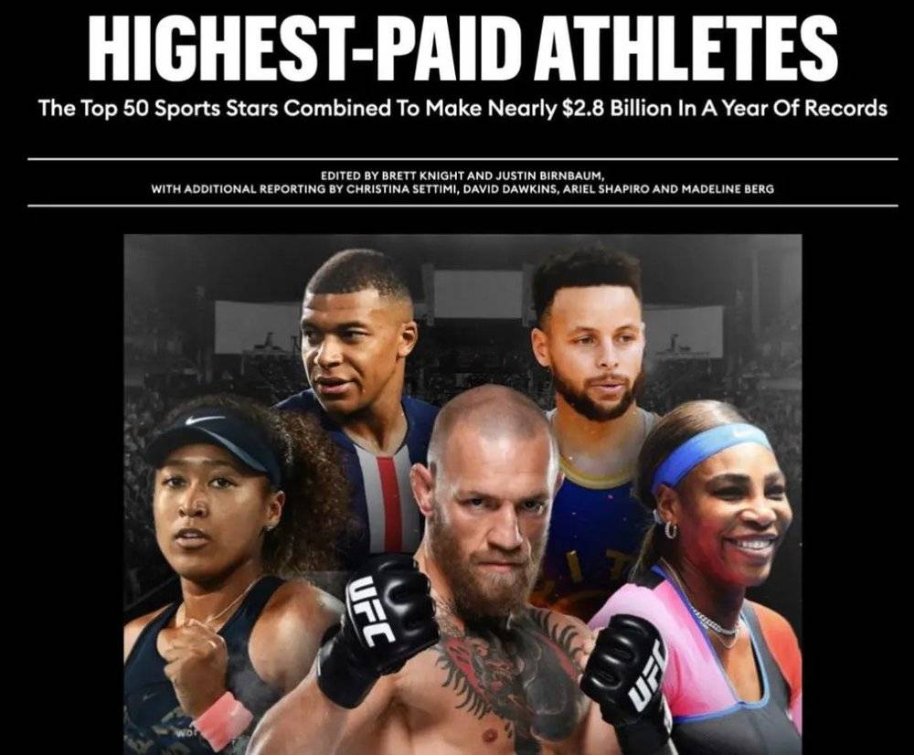 2021年全球最高收入运动员代表运动员 图片来源：福布斯官网截图