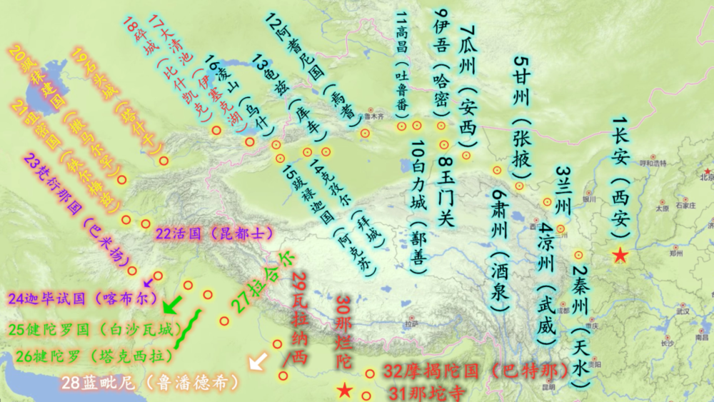 △历史上玄奘取经的真实路线，历经8国32地。/ bilibili截图<br>