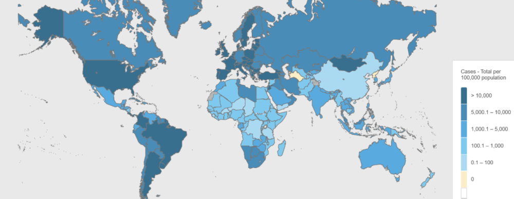 全球新冠肺炎病例地图(每10万人中的病例数) | WHO Coronavirus (COVID-19) Dashboard<br>