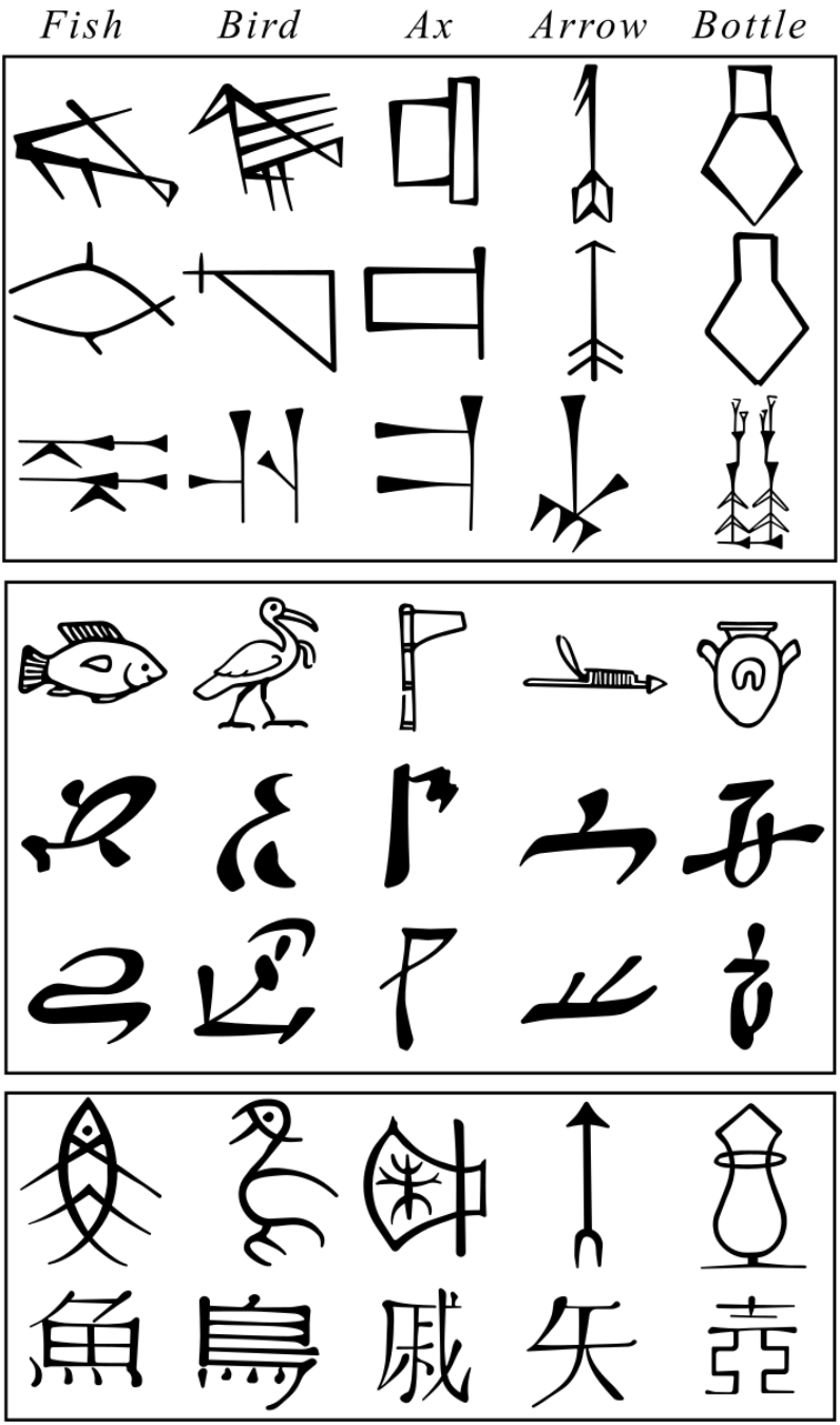 图｜不同象形文字的演化（来源：维基百科）