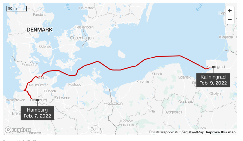 在冲突爆发前，一艘游艇用了两天时间从德国汉堡港回到了加里宁格勒<br>