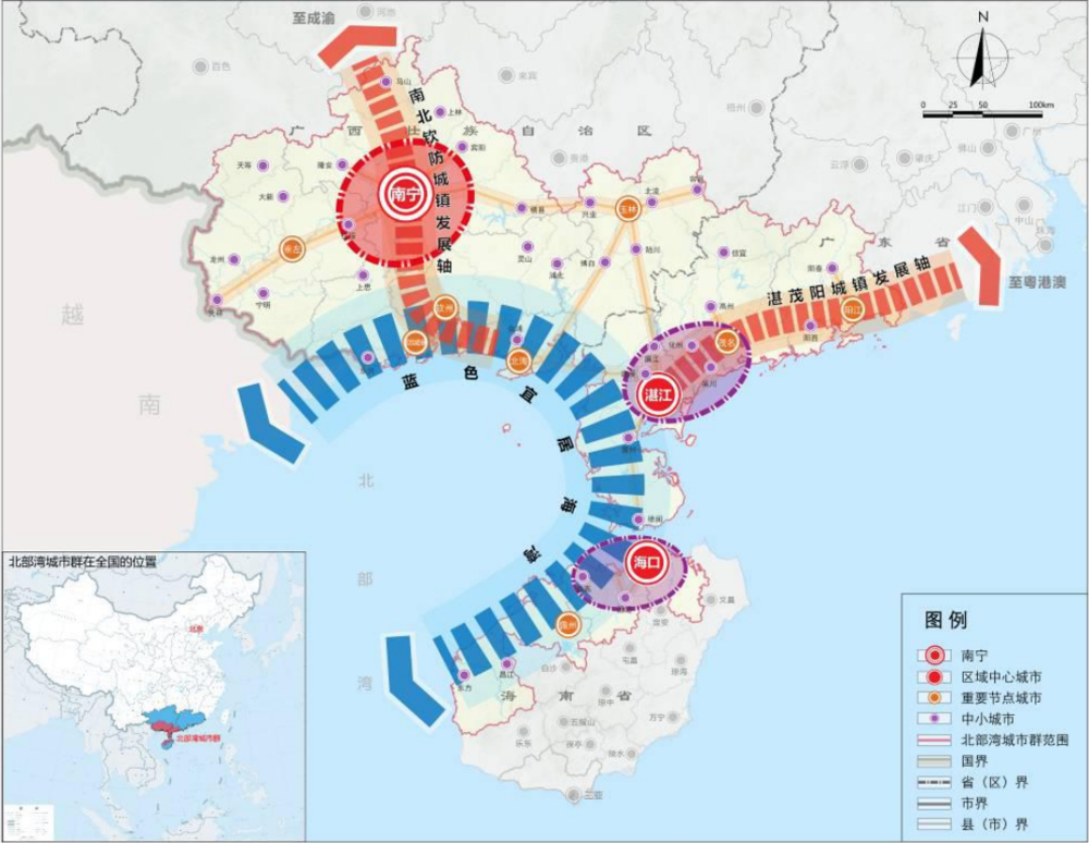 北部湾城市群空间框架示意图 图片来源：《北部湾城市群发展规划》<br label=图片备注 class=text-img-note>