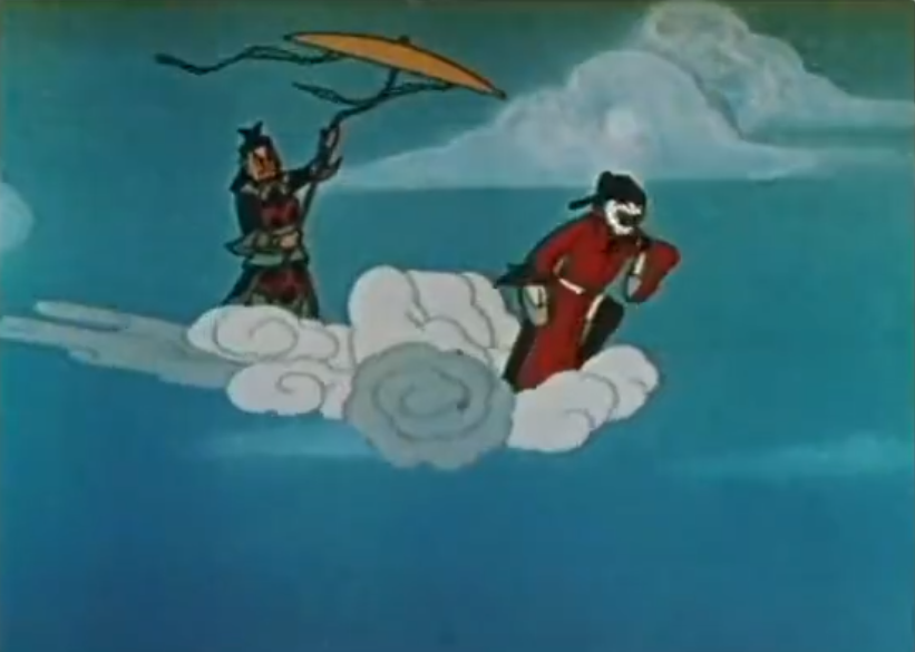在《大闹天宫》这一幕场景中，直接把云彩设计成了孙悟空的坐轿。