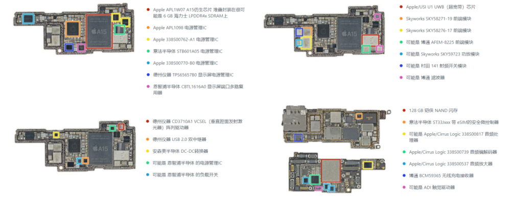 iPhone 13 Pro 芯片示意图（部分）