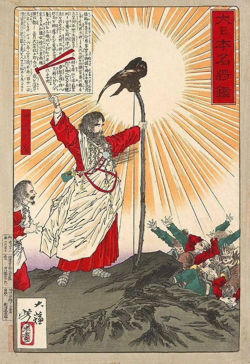 神武天皇版画，月冈芳年绘（图｜维基百科）<br>