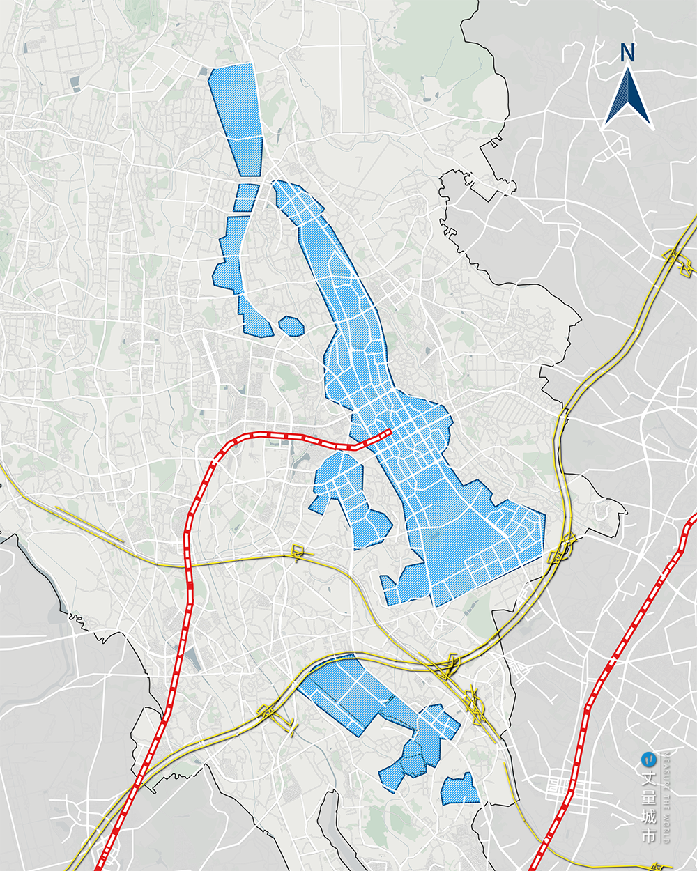 筑波科学城的城市核心区呈现南北狭长的形状