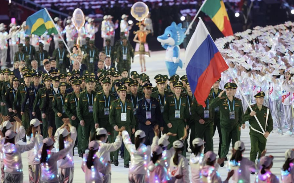 在武汉举行的第七届军运会开幕式，2019年，电视截图<br>