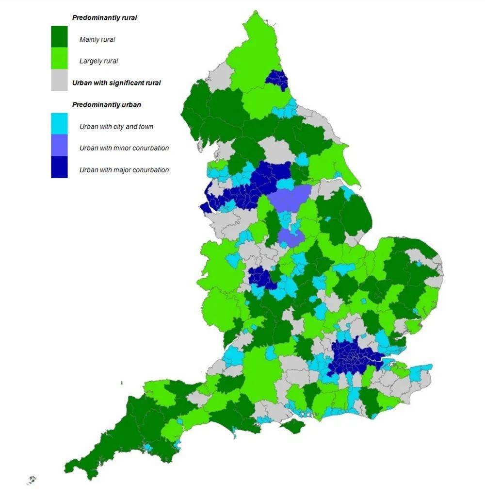 2011年英格兰地方地区及相似地理单元城乡分类图（来源：英国政府官网）