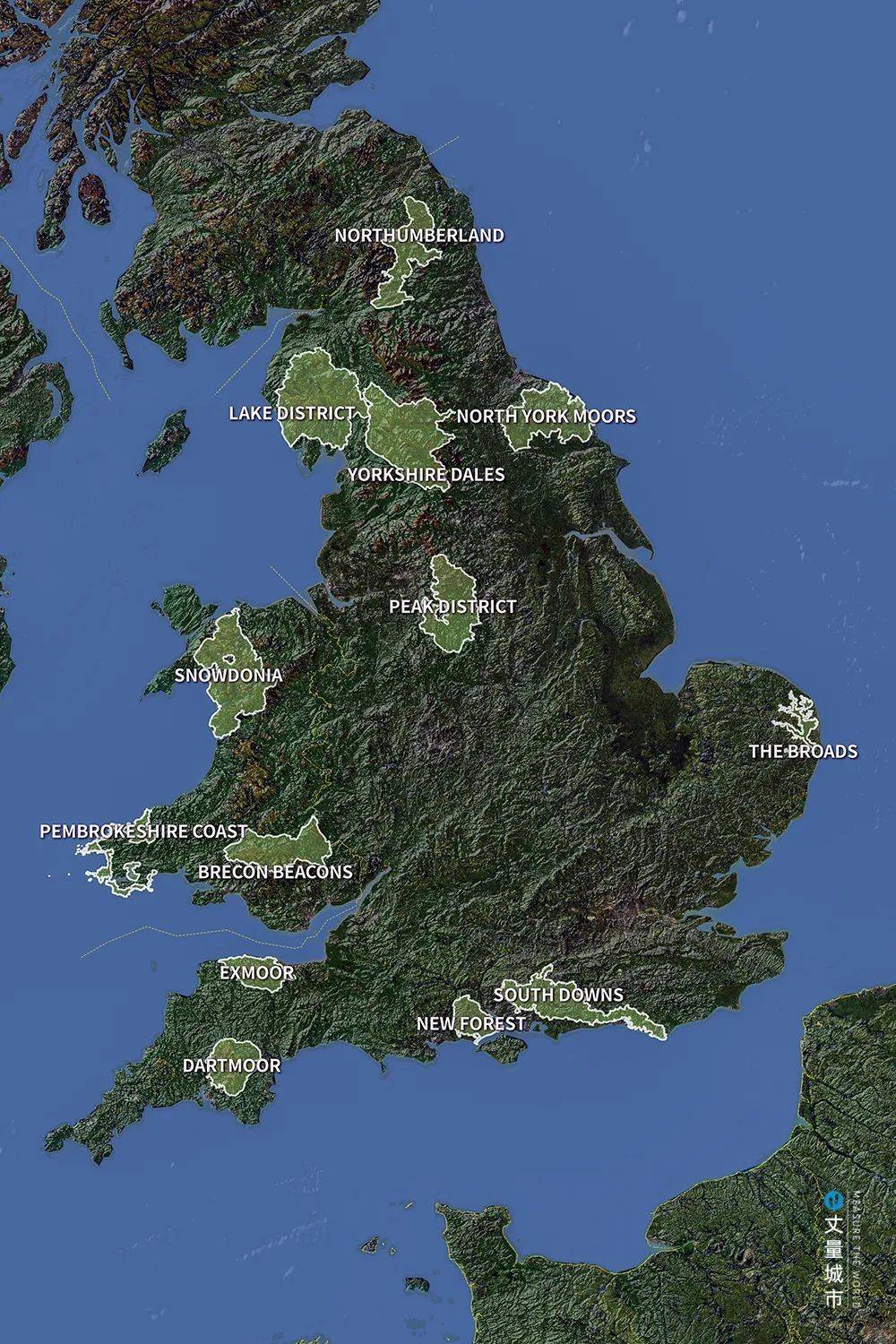 英格兰及威尔士国家公园分布图
