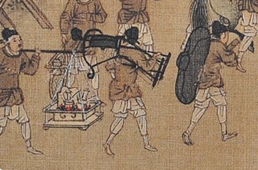 《春游晚归图》（局部）中背交椅的仆人。来源/故宫博物院