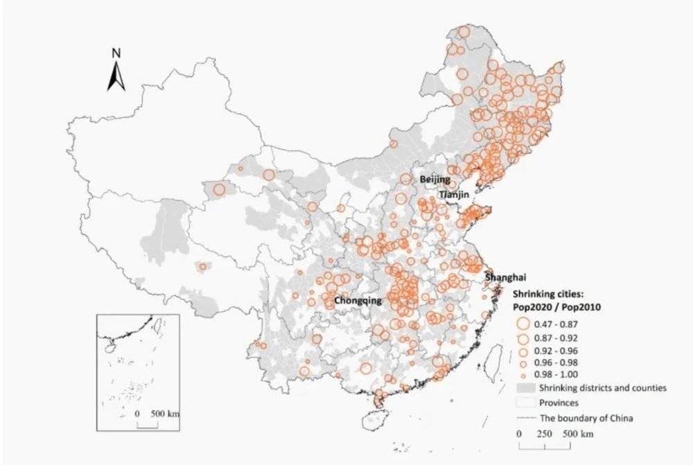 龙瀛团队：2010～2020年，中国人口收缩的县区市，新疆数据暂缺<br label=图片备注 class=text-img-note>