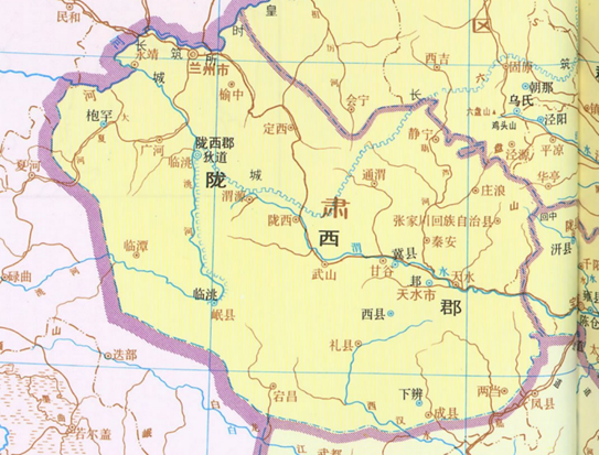 秦设置的陇西郡。来源/谭其骧版《中国历史地图集》<br>