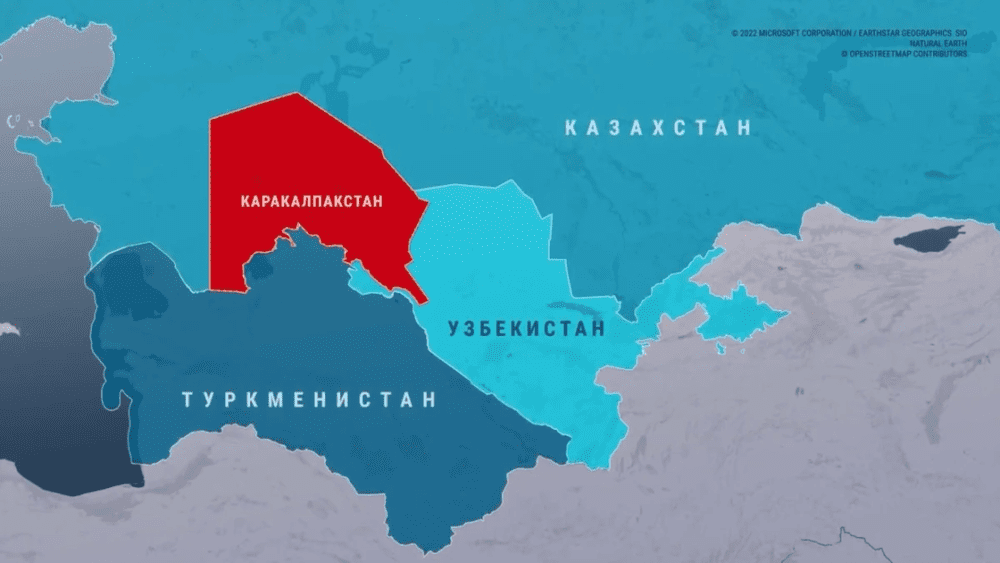 ● 卡拉卡尔帕克斯坦（红色）在乌兹别克斯坦（浅蓝色）的位置<br>