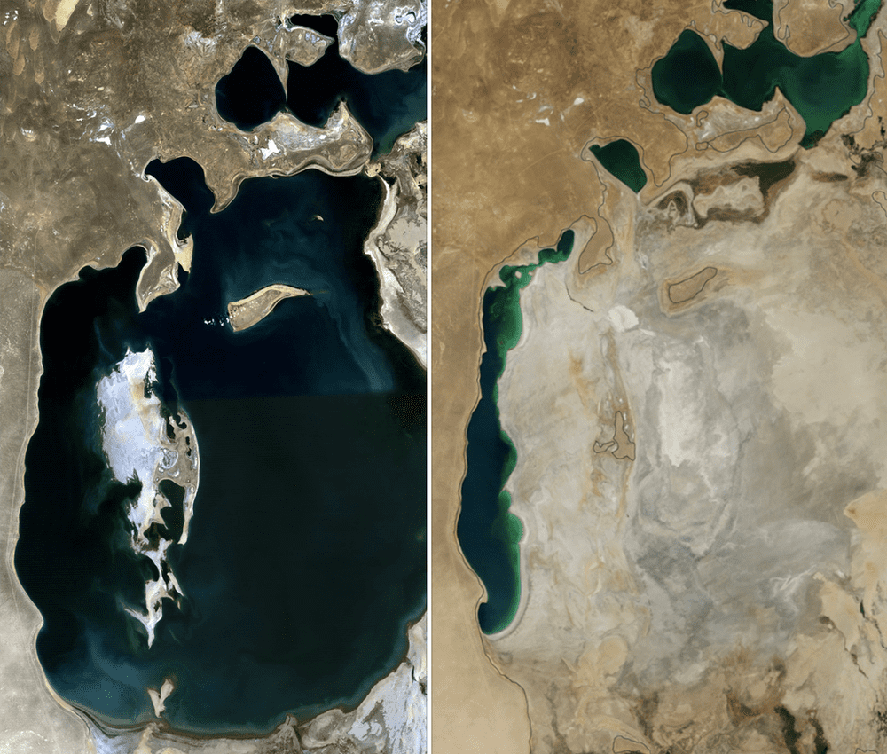 ●1989和2014年的咸海 / Wikipedia<br>