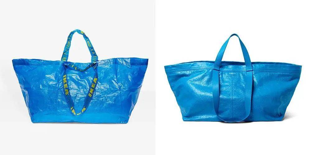 宜家购物袋（图左）和巴黎世家购物袋（图右）. 图片来自：ADWEEK<br>