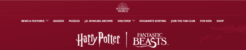 如今的网站标有“哈利·波特”和“神奇动物”两个logo。/Wizarding World<br>