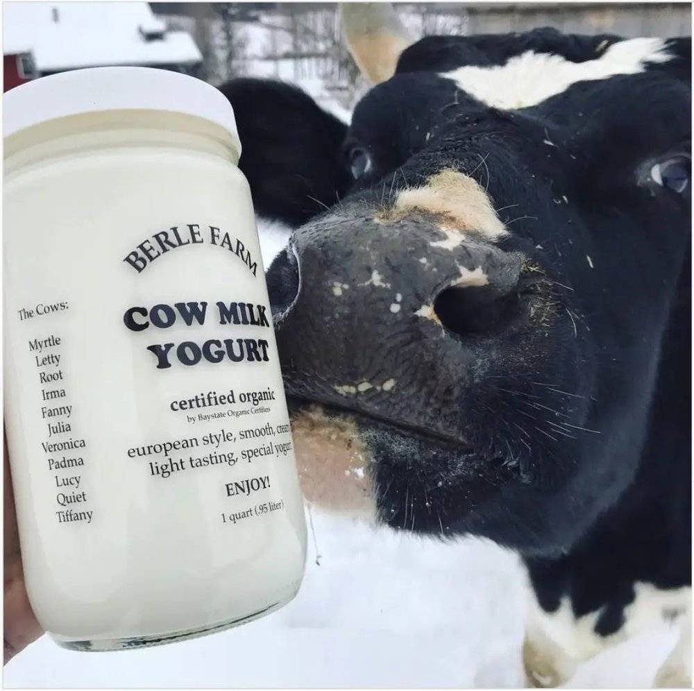 Berle Farm 在酸奶瓶上印着所有参与生产这瓶酸奶的牛的名字 | 图源：berle farm 官网 