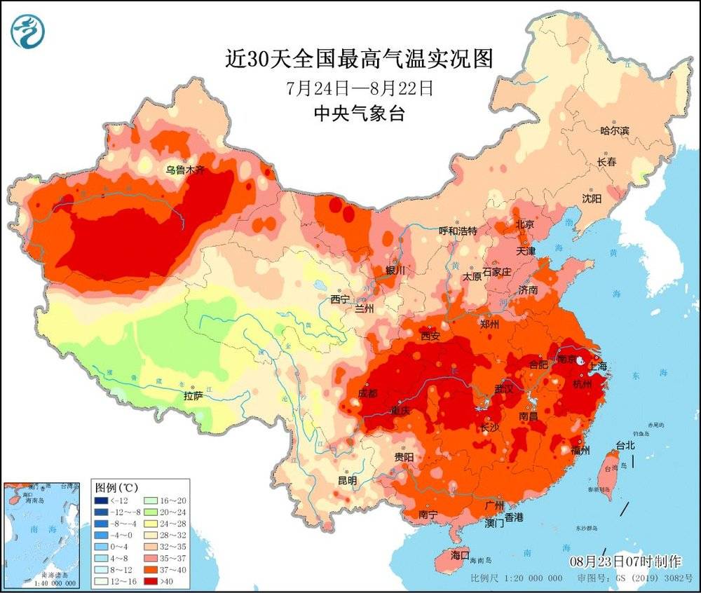 近30天全国最高气温实况图 图片来源：中国气象局官网