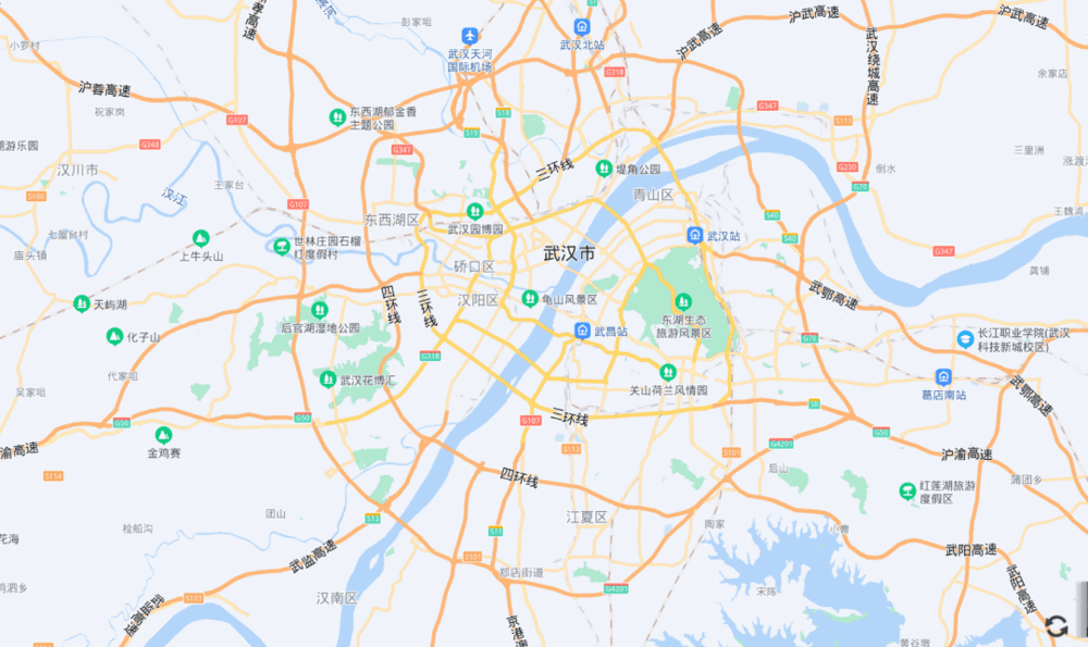 四通八达的交通网络，在武汉汇聚。来源/百度地图<br>