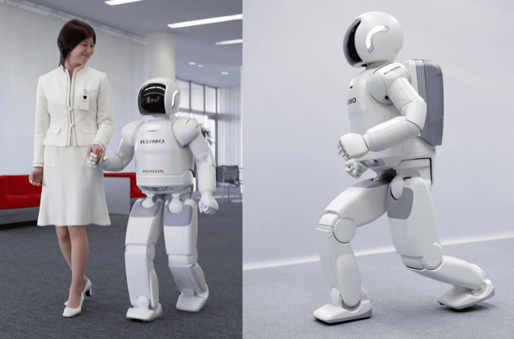 本田汽车于2005 年 12 月推出的新款ASIMO人形机器人能够实现与人同步行动的增强能力（来源：HONDA）<br>