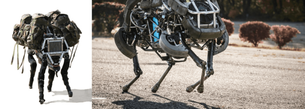 左图：BigDog；右图：WildCat（来源：Boston Dynamics）<br>