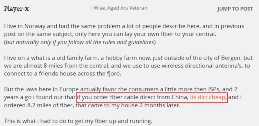 如果从中国订购光纤就会非常便宜了 