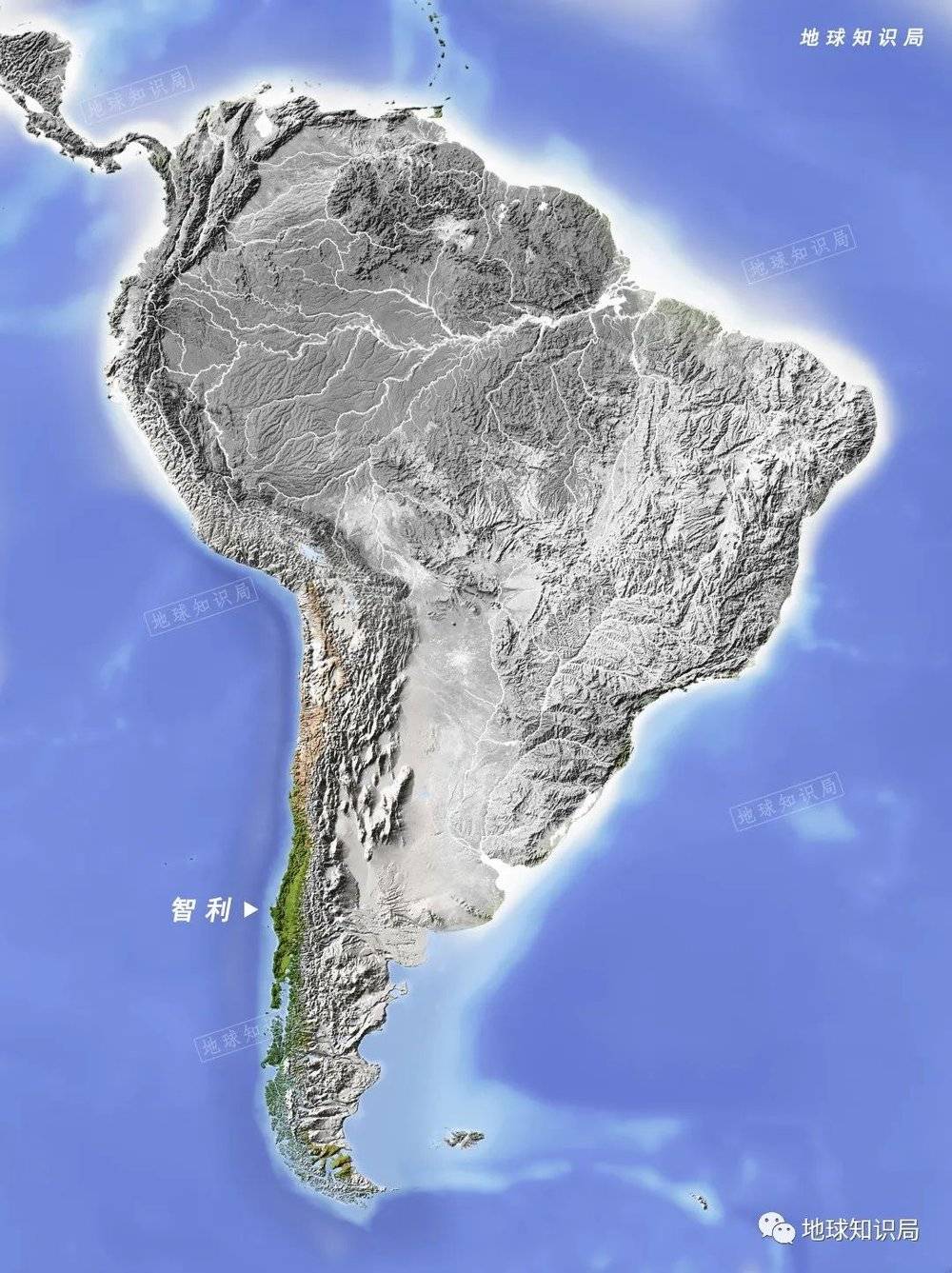 智利在南美洲的位置（彩色部分）