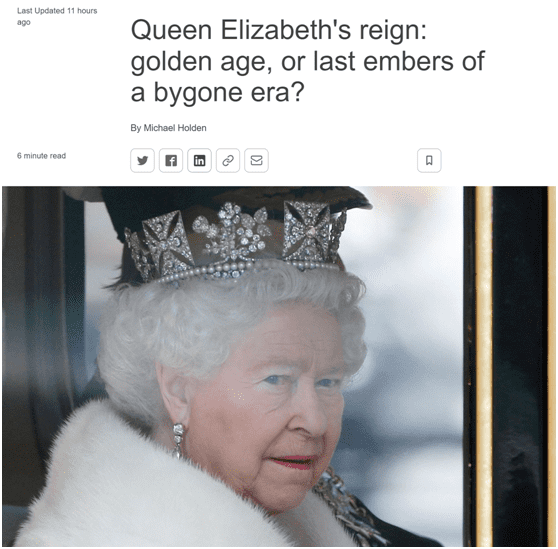 路透社：《伊丽莎白女王的统治：黄金时代，还是旧时代的余火？》
