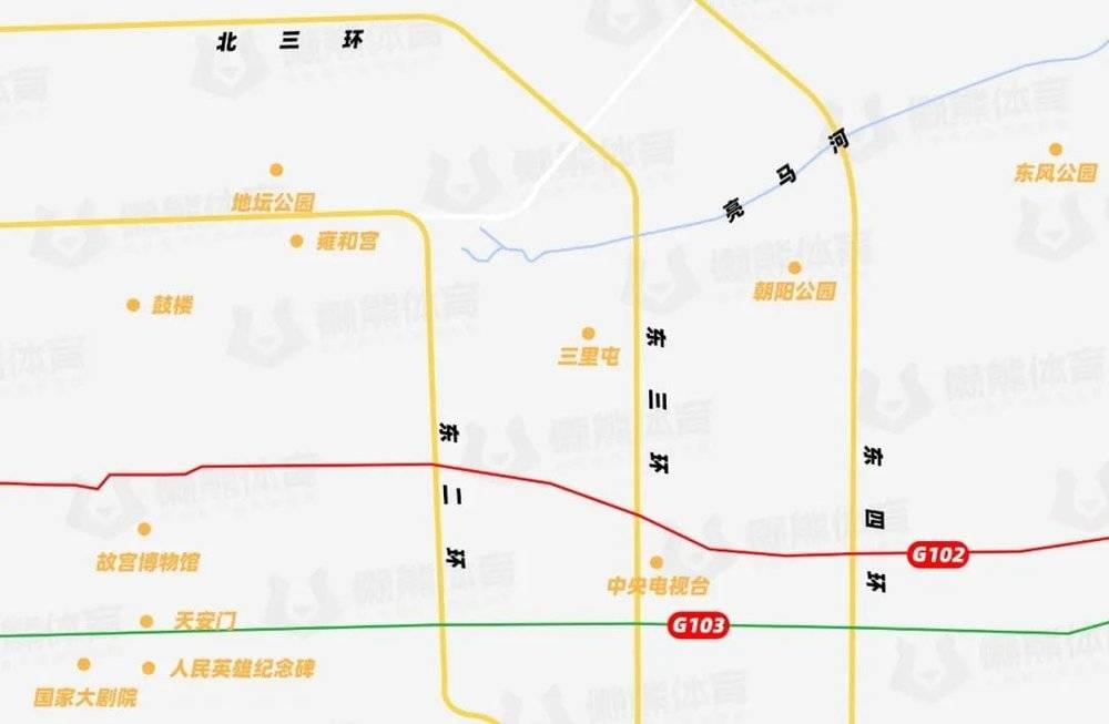 ▲亮马河在北京市内的地理位置。（懒熊体育王宇新制图）<br>