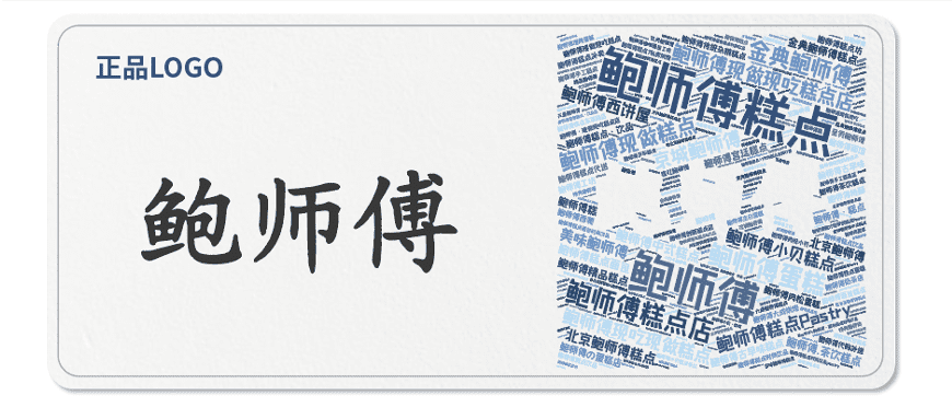 图3-24：鲍师傅正牌logo与疑似山寨品牌名词云<br>