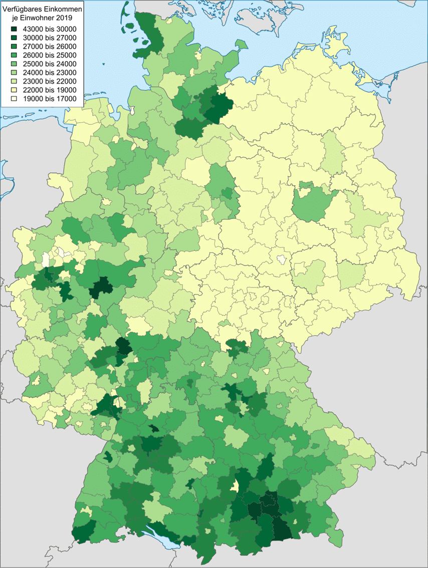 2019年德国人均可支配收入图。来源/维基百科