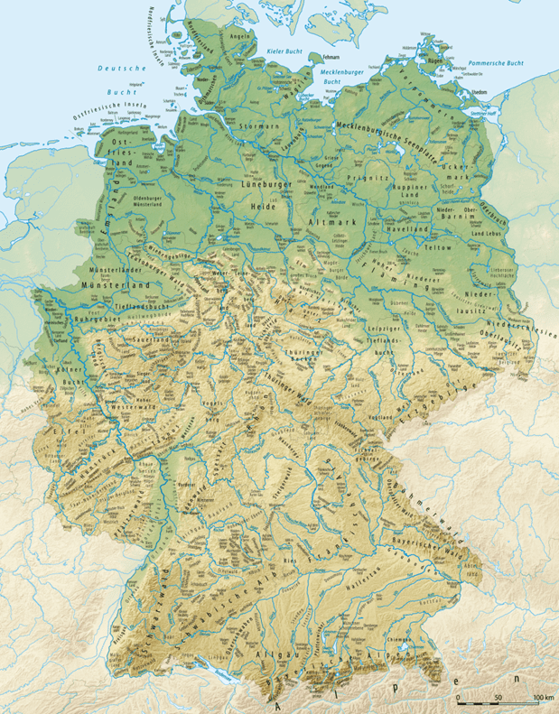 德国地形图。来源/维基百科<br>