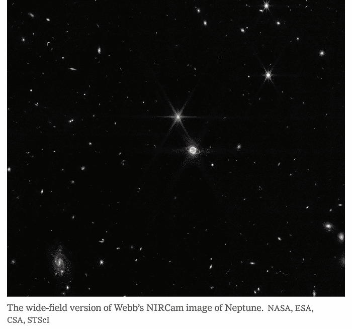 韦伯拍摄到的更广阔视角的海王星<br>
