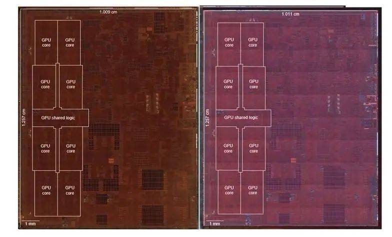 左：A12Z、右：A12X，二者模块排列一模一样 图片来自：TechInsights<br label=图片备注 class=text-img-note>