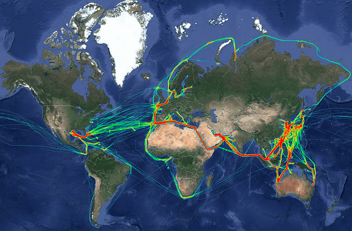 2022年9月1日至9月22日全球LNG船舶轨迹。图源：亿海蓝旗下船讯网